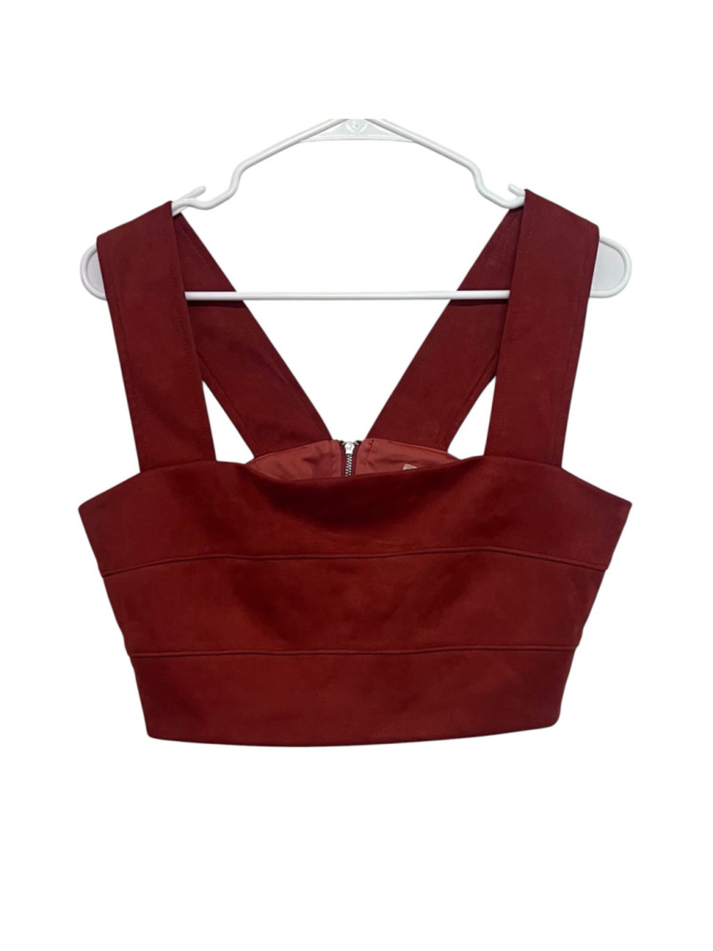 Altar'd State Faux Suede V-Neck Crop Top Large Rust Red Orange Bustier Lined